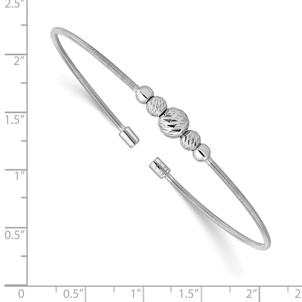 Sterling Silver Rhodium Plated D/C Beaded Cuff Bangle