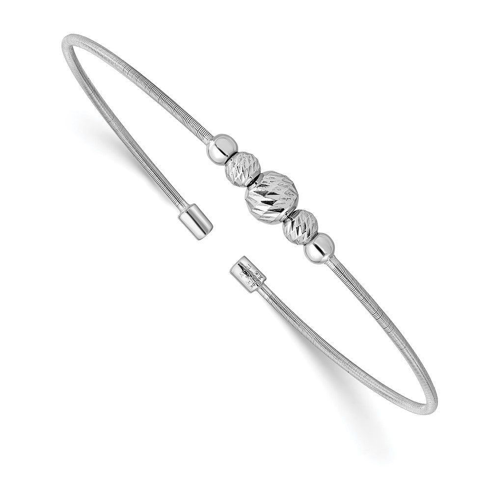 Sterling Silver Rhodium Plated D/C Beaded Cuff Bangle