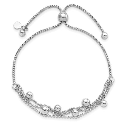 Sterling Silver Rhodium Plated Beaded Multi Strand Bolo Bracelet