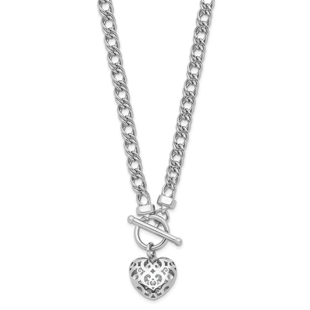 Sterling Silver Rh Plated Polished With Heart Charm Necklace