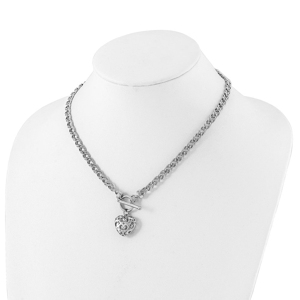 Sterling Silver Rh Plated Polished With Heart Charm Necklace