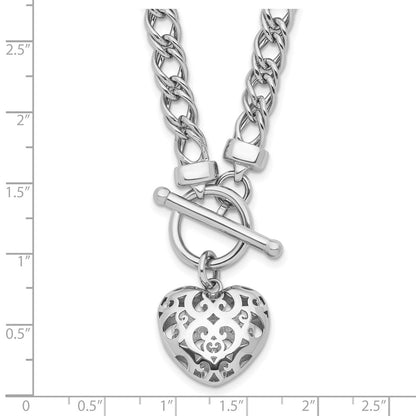 Sterling Silver Rh Plated Polished With Heart Charm Necklace