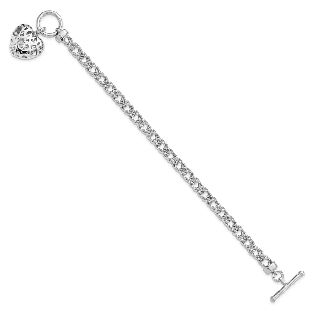 Sterling Silver Rh Plated Polished With Heart Charm Bracelet
