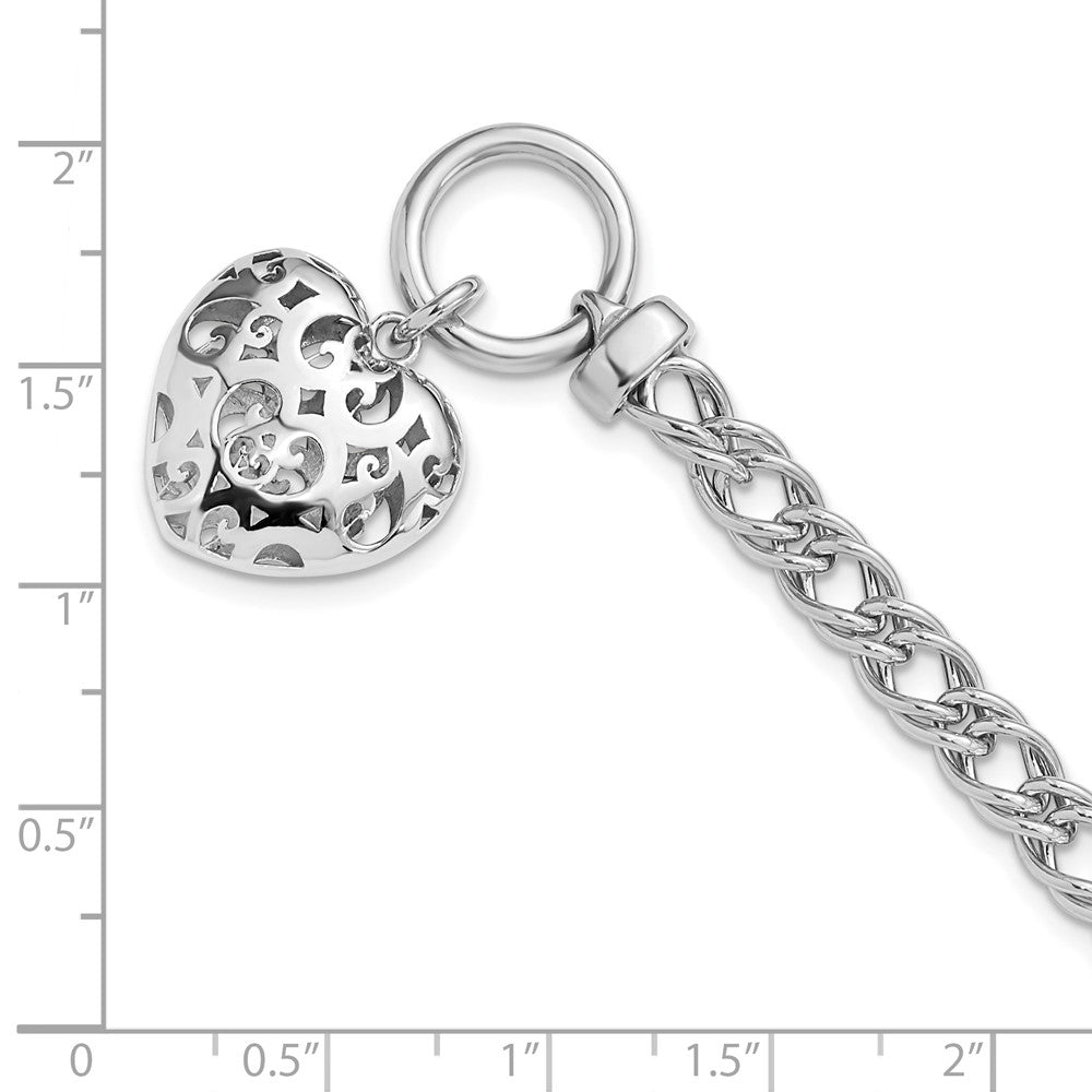 Sterling Silver Rh Plated Polished With Heart Charm Bracelet