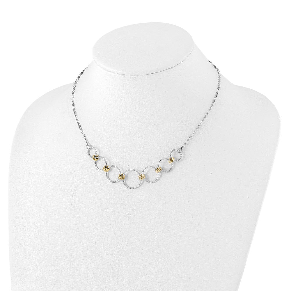 Sterling Silver Rh/Gold Plt Dia. Cut Circles With 2In Ext Necklace