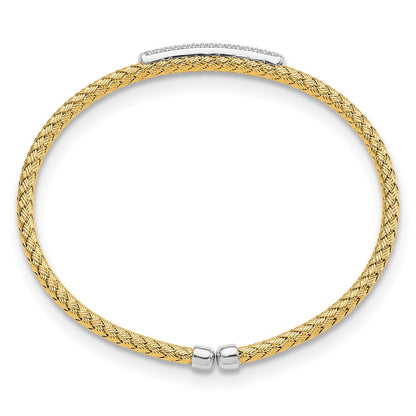Sterling Silver Rh Plated/Gold Plated Cz Flexible Cuff Bangle