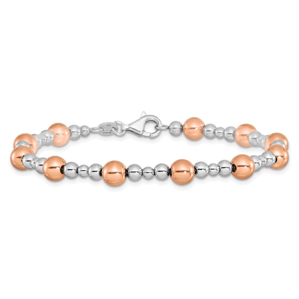 Sterling Silver Rhodium Plated / Rose Tone Beaded Bracelet
