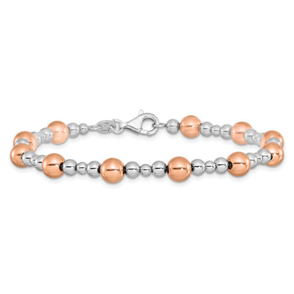 Sterling Silver Rhodium Plated / Rose Tone Beaded Bracelet