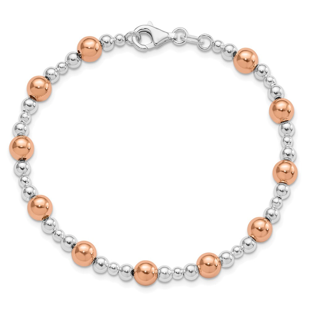 Sterling Silver Rhodium Plated / Rose Tone Beaded Bracelet
