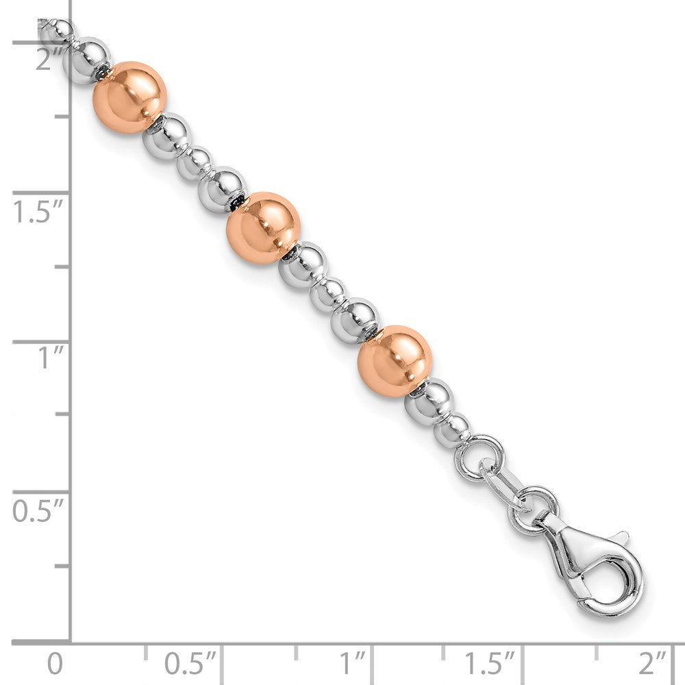 Sterling Silver Rhodium Plated / Rose Tone Beaded Bracelet