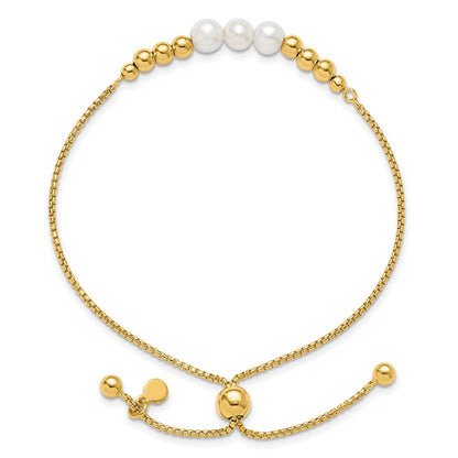 Gold Plated Sterling Silver Plt Polished Fwc Pearls Adjustable Bracelet