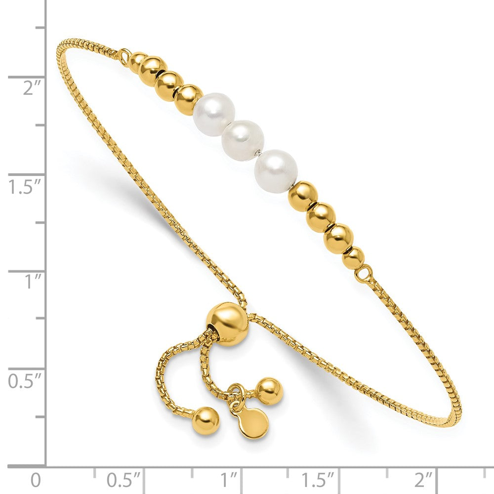 Gold Plated Sterling Silver Plt Polished Fwc Pearls Adjustable Bracelet