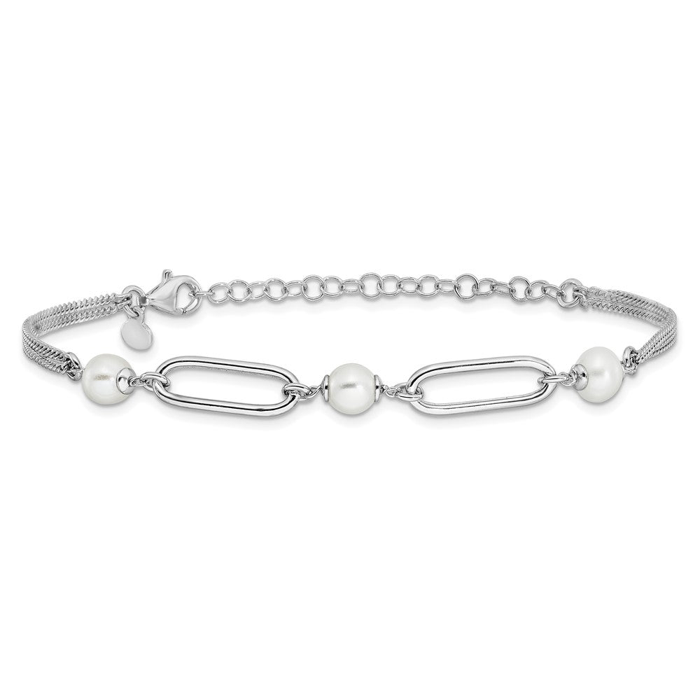 Sterling Silver Rh Plated Polished Fwc Pearls 2In Ext. Bracelet