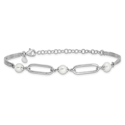 Sterling Silver Rh Plated Polished Fwc Pearls 2In Ext. Bracelet