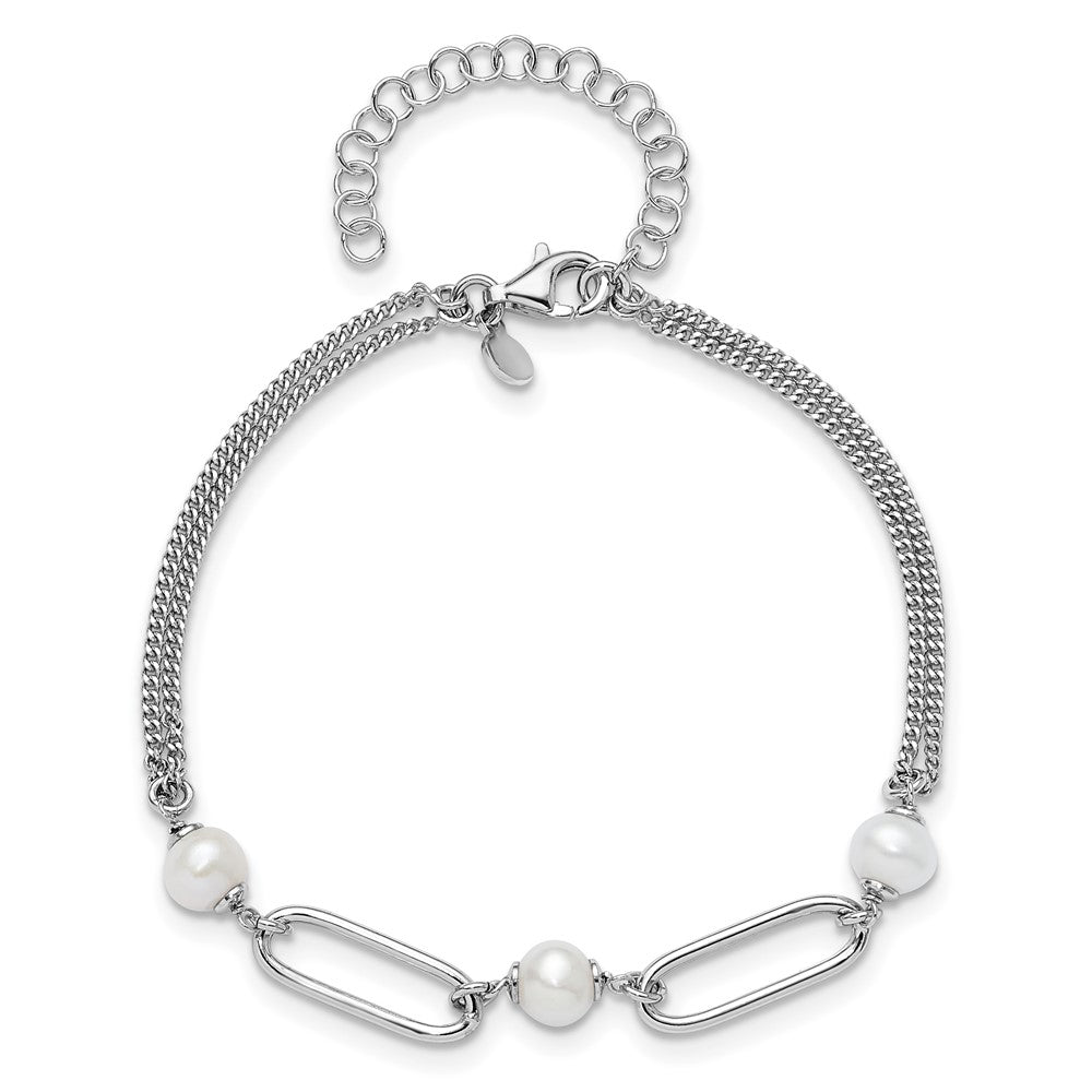 Sterling Silver Rh Plated Polished Fwc Pearls 2In Ext. Bracelet