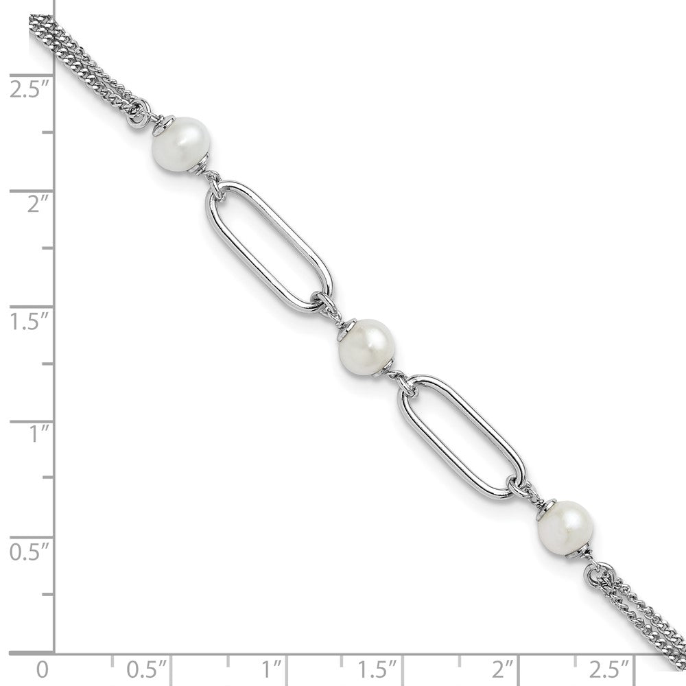 Sterling Silver Rh Plated Polished Fwc Pearls 2In Ext. Bracelet