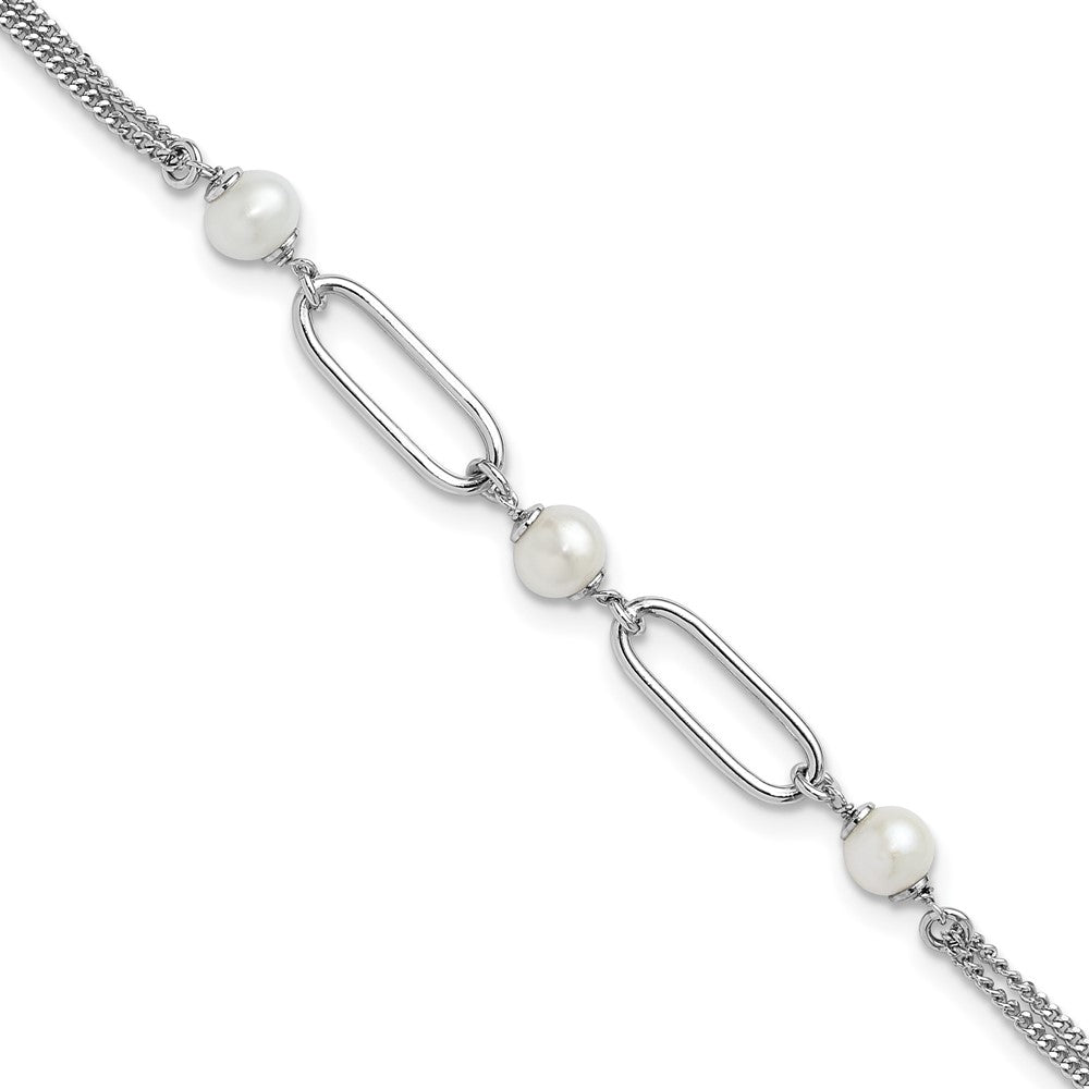 Sterling Silver Rh Plated Polished Fwc Pearls 2In Ext. Bracelet
