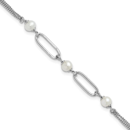 Sterling Silver Rh Plated Polished Fwc Pearls 2In Ext. Bracelet