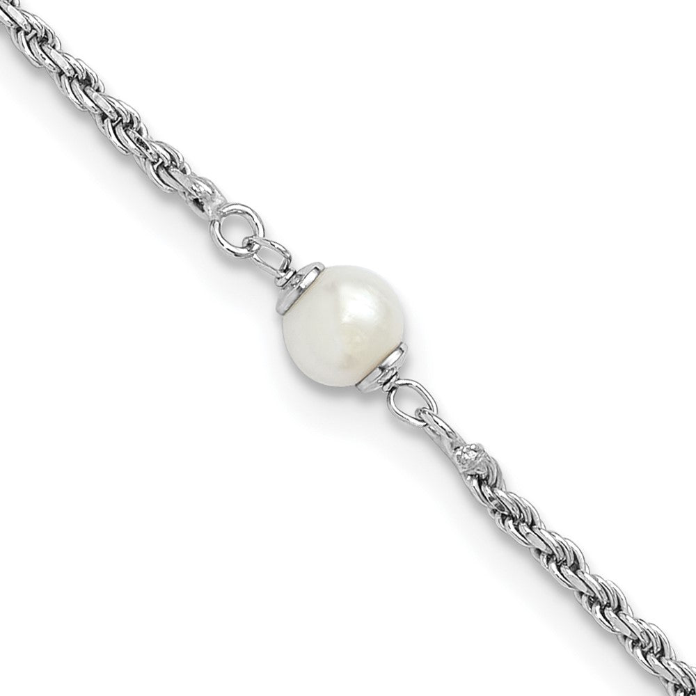 Sterling Silver Rh Plt Polished Fwc Pearl With 2In Ext. Bracelet