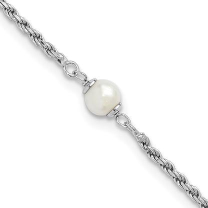 Sterling Silver Rh Plt Polished Fwc Pearl With 2In Ext. Bracelet