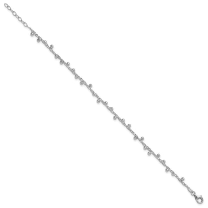 Sterling Silver Rhod Plated Polished Beaded 1In Ext. Bracelet