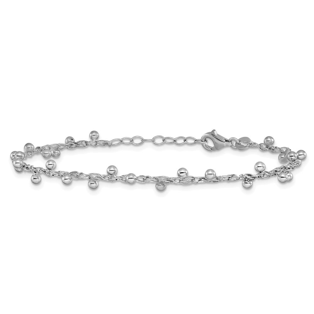 Sterling Silver Rhod Plated Polished Beaded 1In Ext. Bracelet