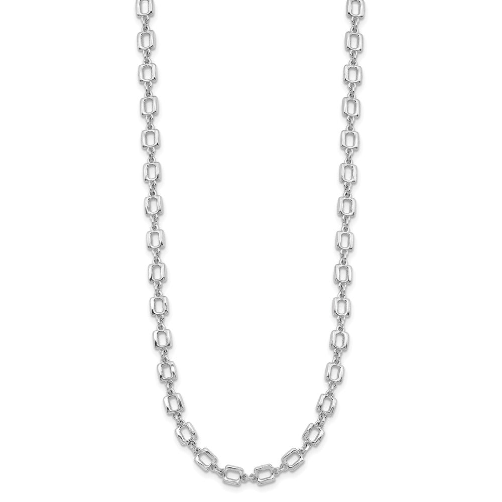Sterling Silver Rhodium Plated Square Link 2In Ext. Necklace
