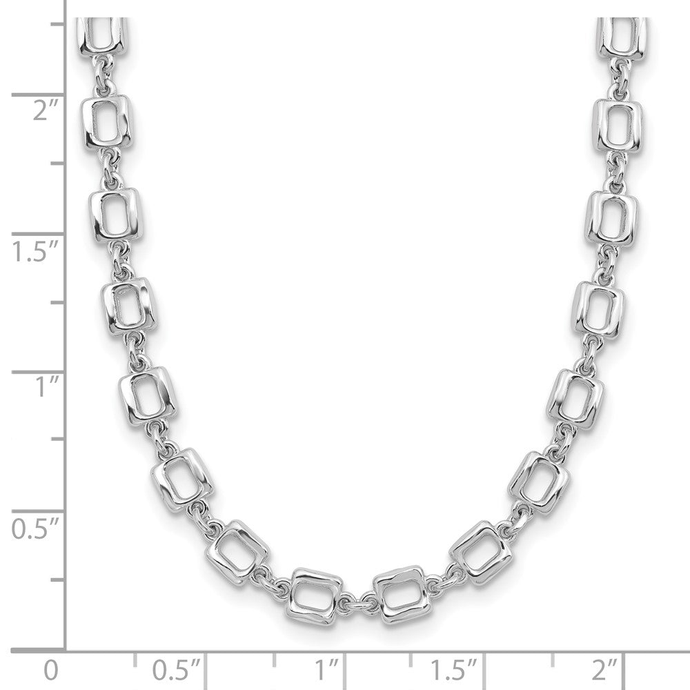 Sterling Silver Rhodium Plated Square Link 2In Ext. Necklace