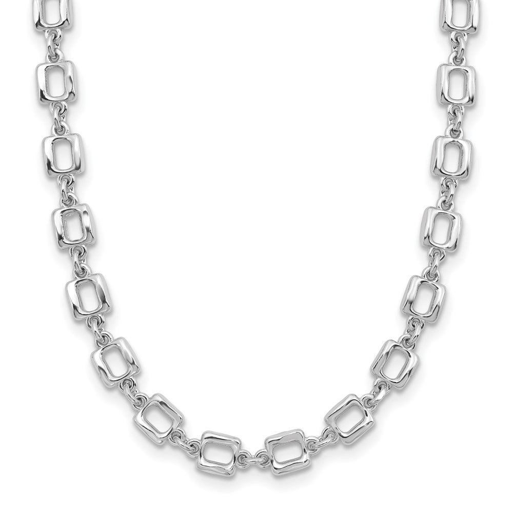 Sterling Silver Rhodium Plated Square Link 2In Ext. Necklace