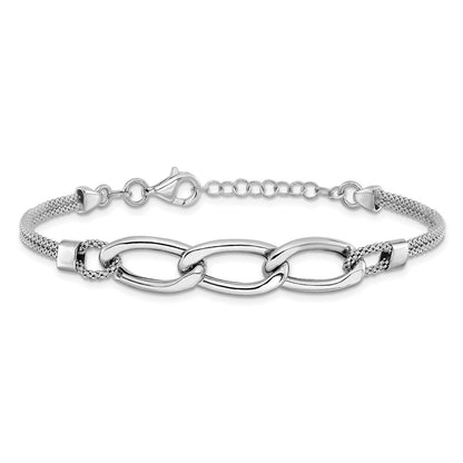 Sterling Silver Rh Plat Polished Multi Strand 1In Ext. Bracelet