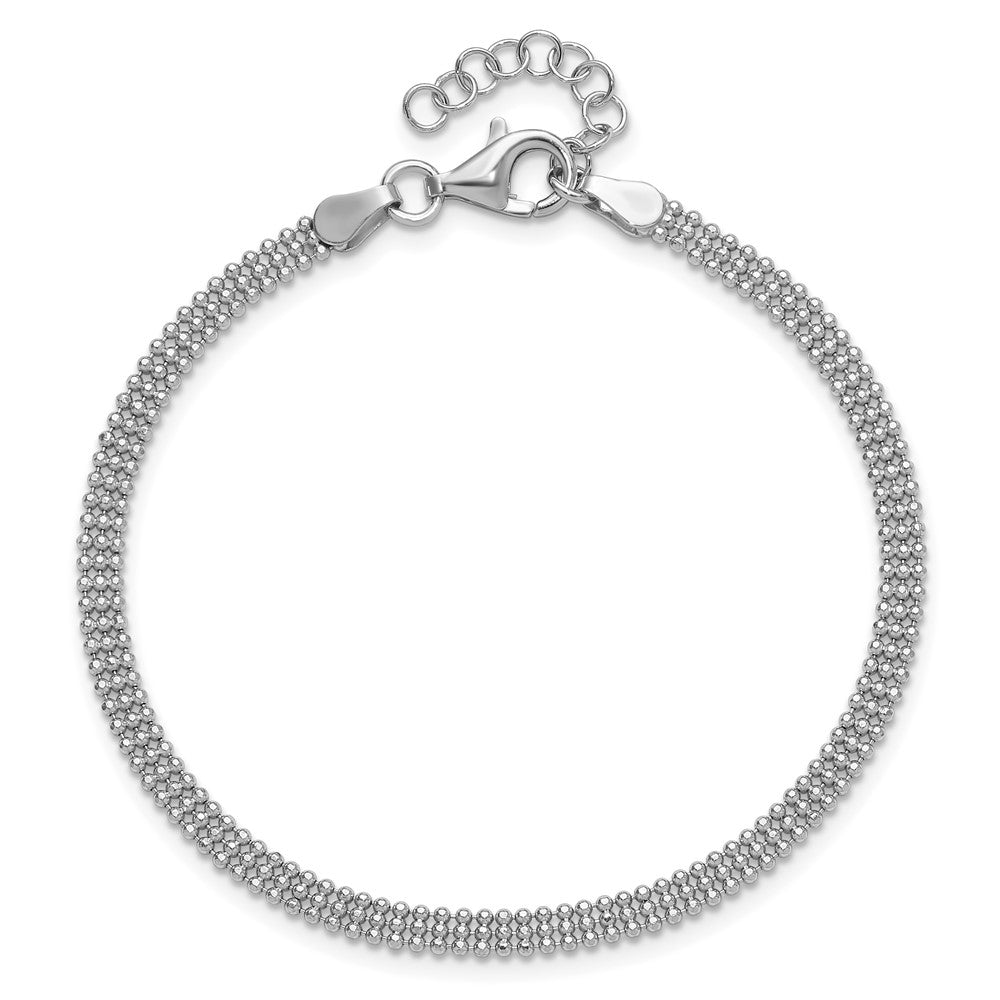 Sterling Silver Rh Plt Polished Beaded 1In Ext. Bracelet