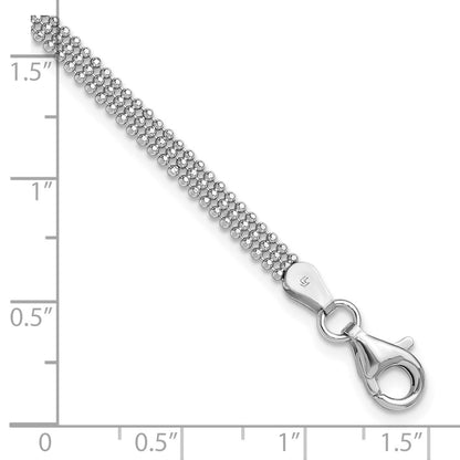 Sterling Silver Rh Plt Polished Beaded 1In Ext. Bracelet