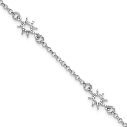 Sterling Silver Rh Plated Polished Suns 1In Ext. Bracelet