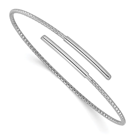 Sterling Silver Rhodium Plated Polished Bypass Cuff Bangle