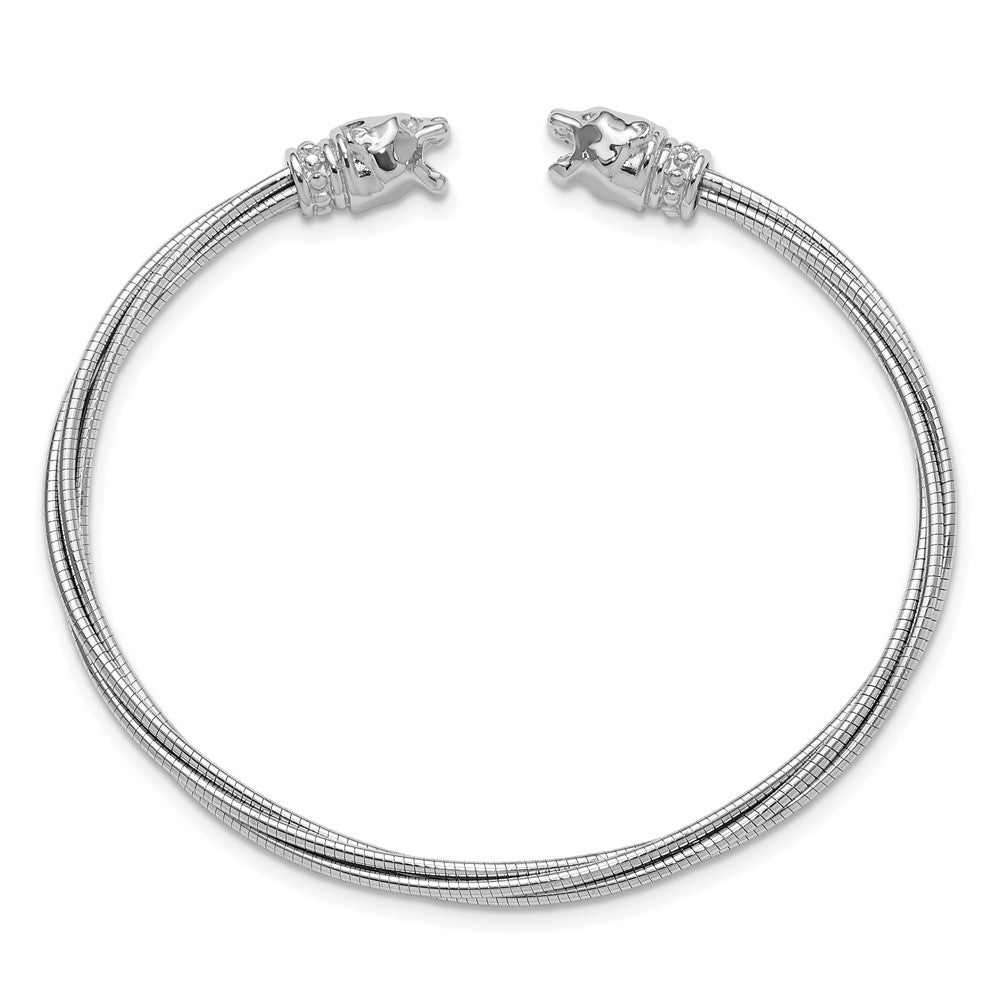 Sterling Silver Rhodium Plated Polished Leopard Head Cuff Bangle