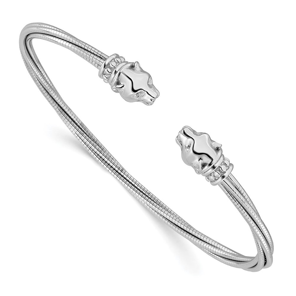 Sterling Silver Rhodium Plated Polished Leopard Head Cuff Bangle