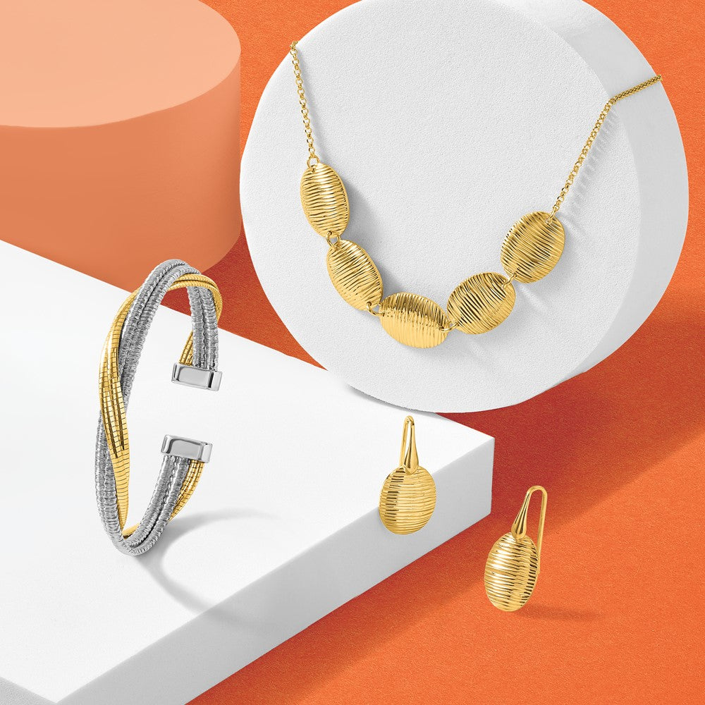 Gold Plated Sterling Silver Rhod/Gold Plat Polished Wrapped Twist Cuff Bangle