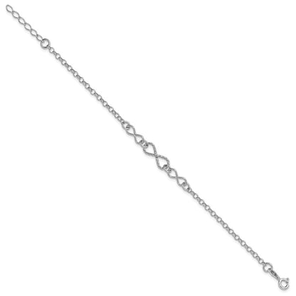 Sterling Silver Rhodium Plt Twisted Infinity 1In Ext. Bracelet