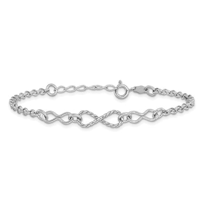 Sterling Silver Rhodium Plt Twisted Infinity 1In Ext. Bracelet