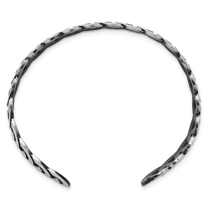 Sterling Silver Rh Plated Antiqued Burnished Polished Cuff Bangle