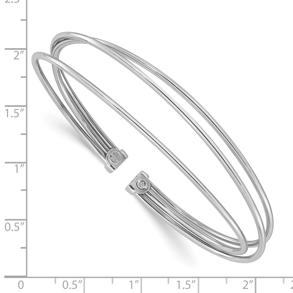 Sterling Silver Rhodium Plated Polished Flexible Cuff Bangle