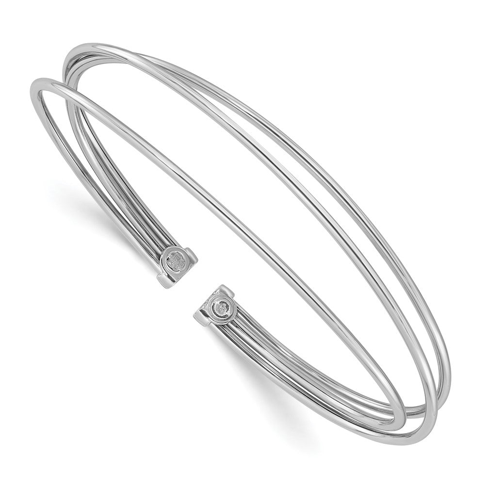 Sterling Silver Rhodium Plated Polished Flexible Cuff Bangle