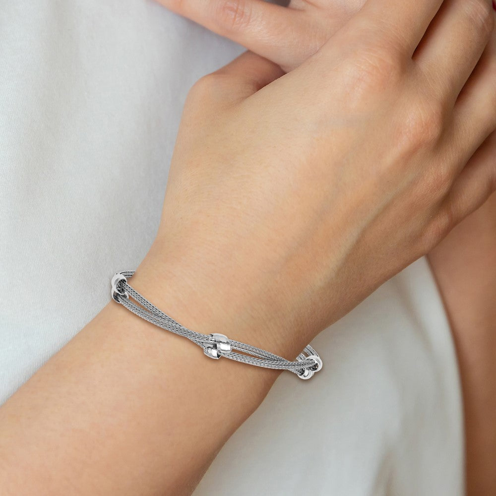 Sterling Silver Ss Rh Plated Polished 2 Strand Bead 1In Ext. Bracelet