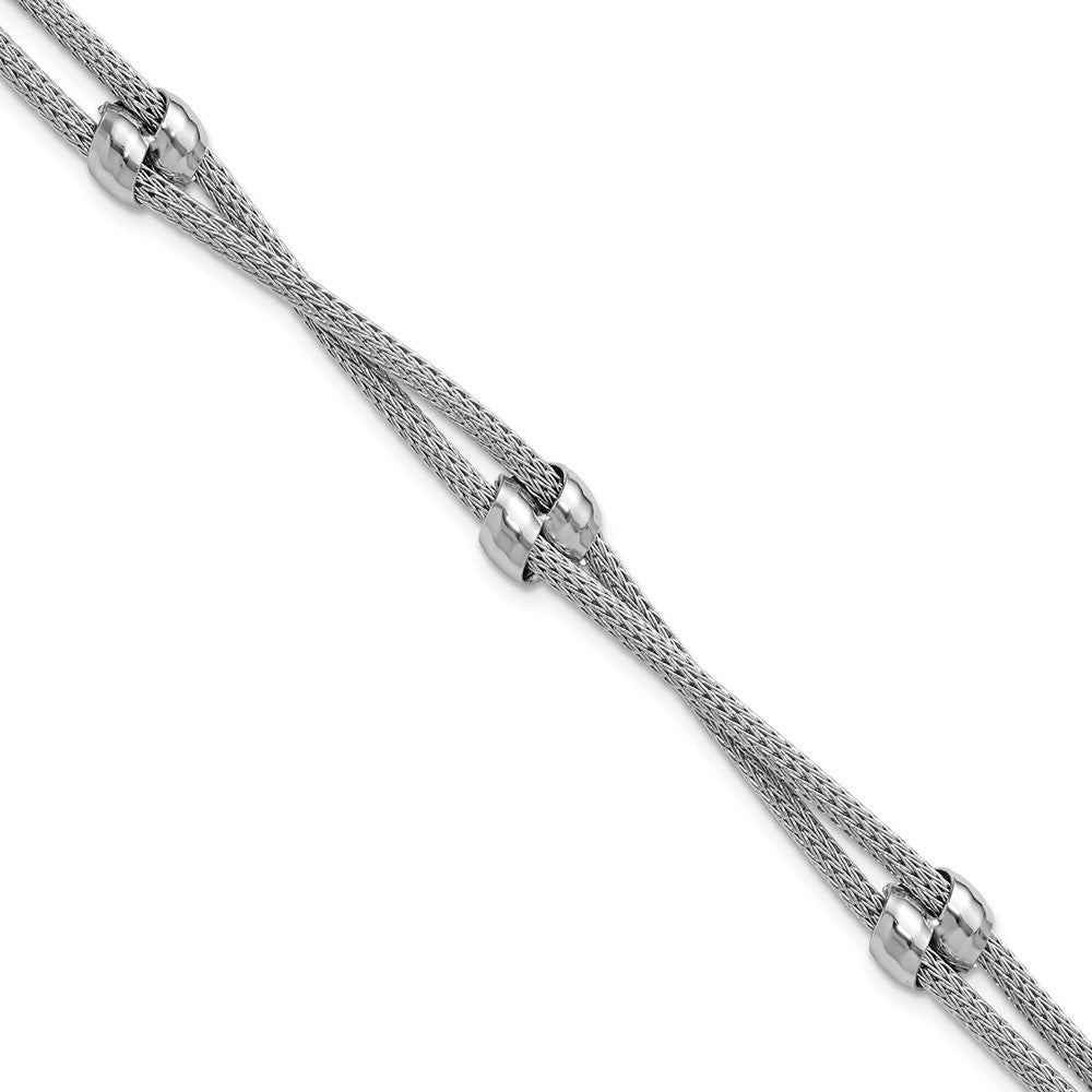Sterling Silver Ss Rh Plated Polished 2 Strand Bead 1In Ext. Bracelet