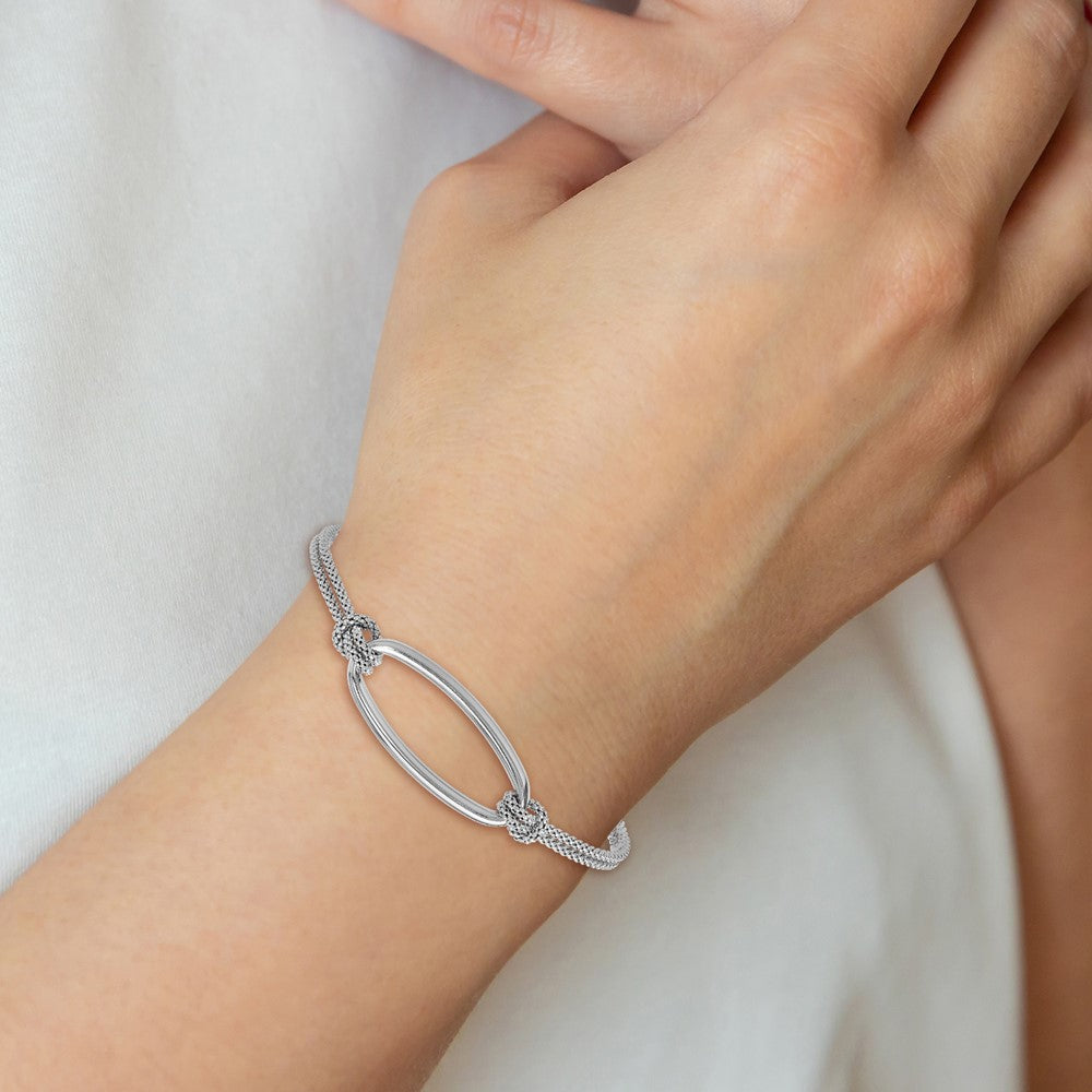 Sterling Silver Ss Rh Plat Polish/Dia Cut Oval 2 Strand 1.25In Ext. Bracelet