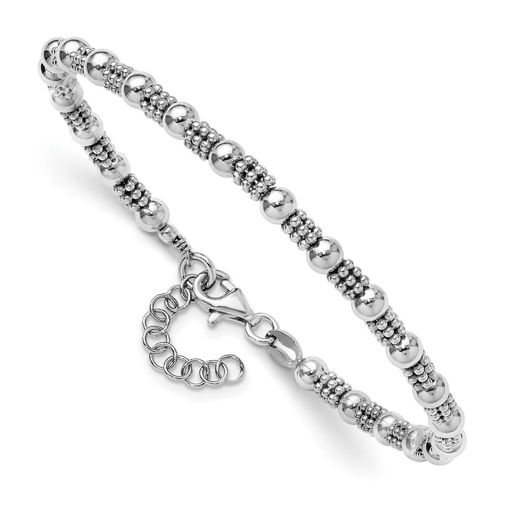 Sterling Silver Rh Plated Fancy Beaded 1In Ext. Bracelet