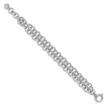 Sterling Silver Ss Rh Plated Polished 2 Strand Circle Link Bracelet
