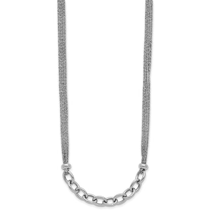Sterling Silver Ss Rh Plated Polished Multi Strand Link 2In Ext. Necklace