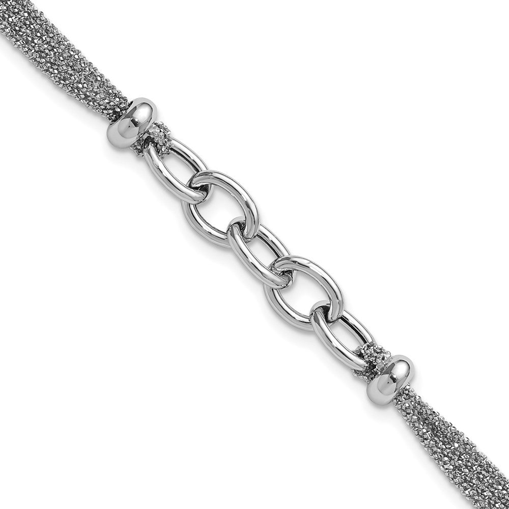 Sterling Silver Ss Rh Plated Polished Multi Strand Link W/ 1In Ext. Bracelet