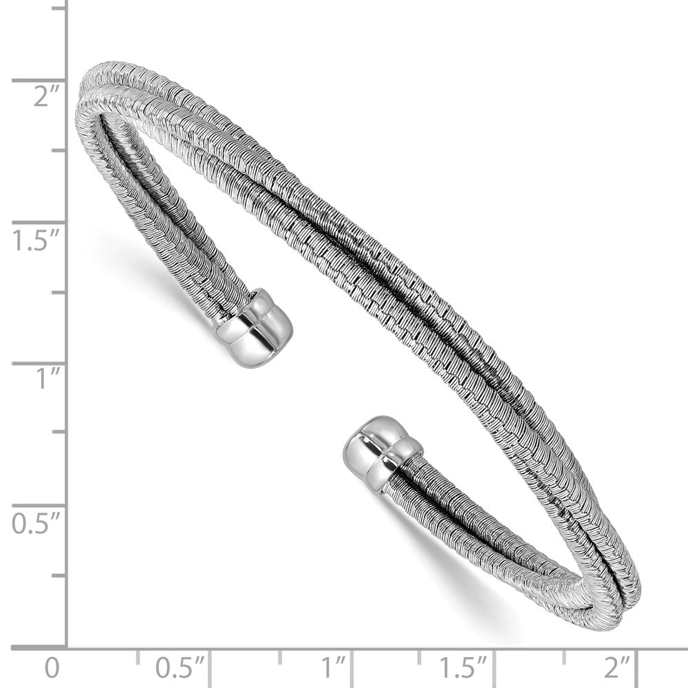 Sterling Silver Ss Rh Plated Polished Multi Wire Wrapped Cuff Bangle